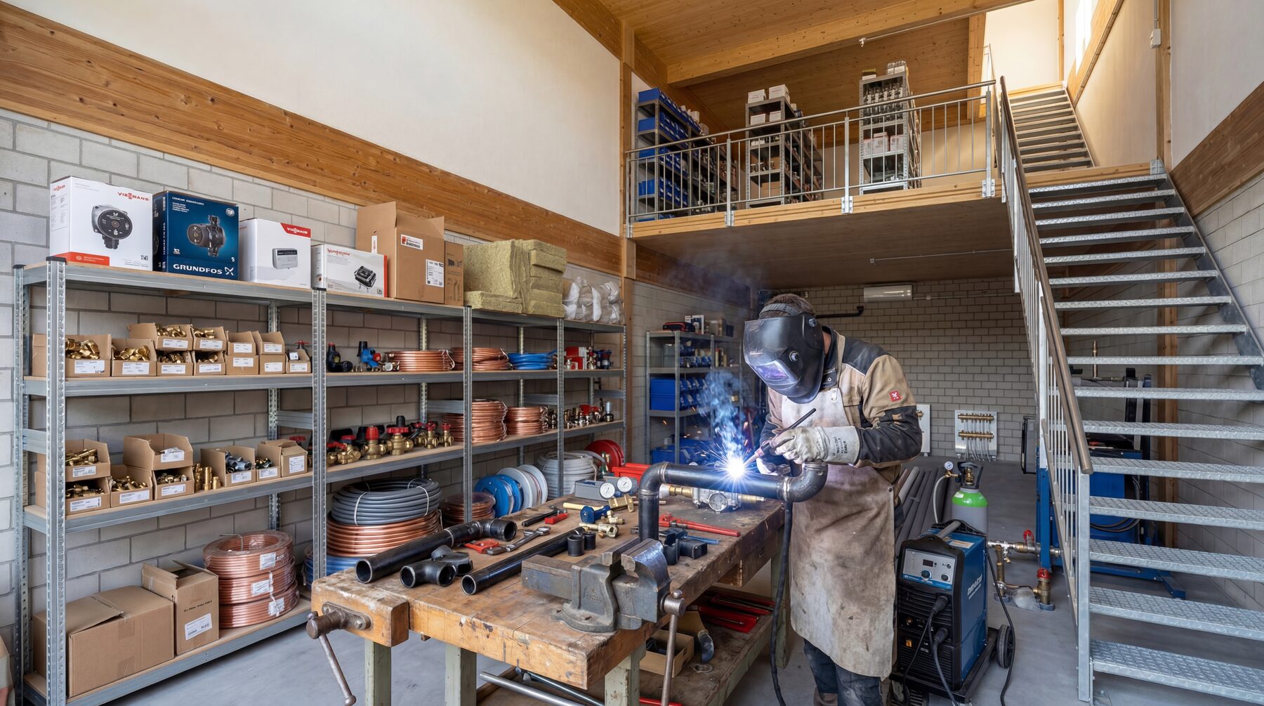 Soudure soignée dans un local technique